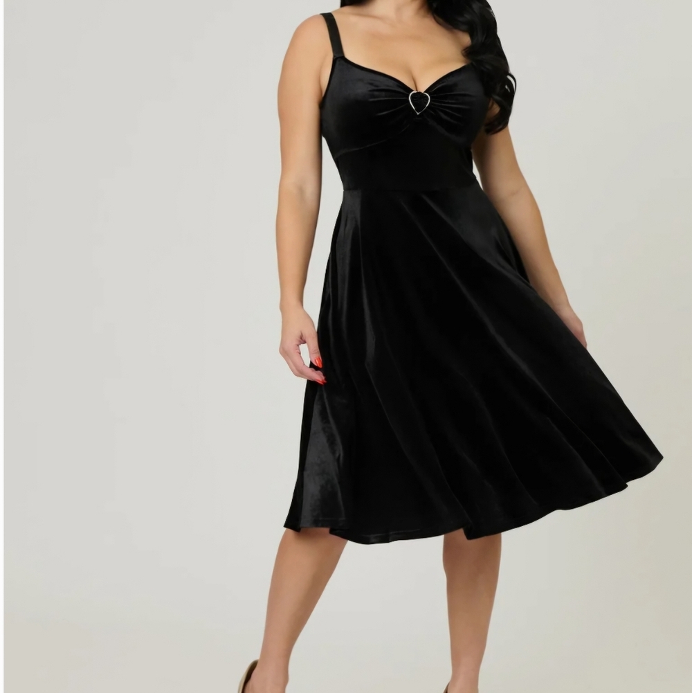 Hell Bunny Black Velvet Swing Dress